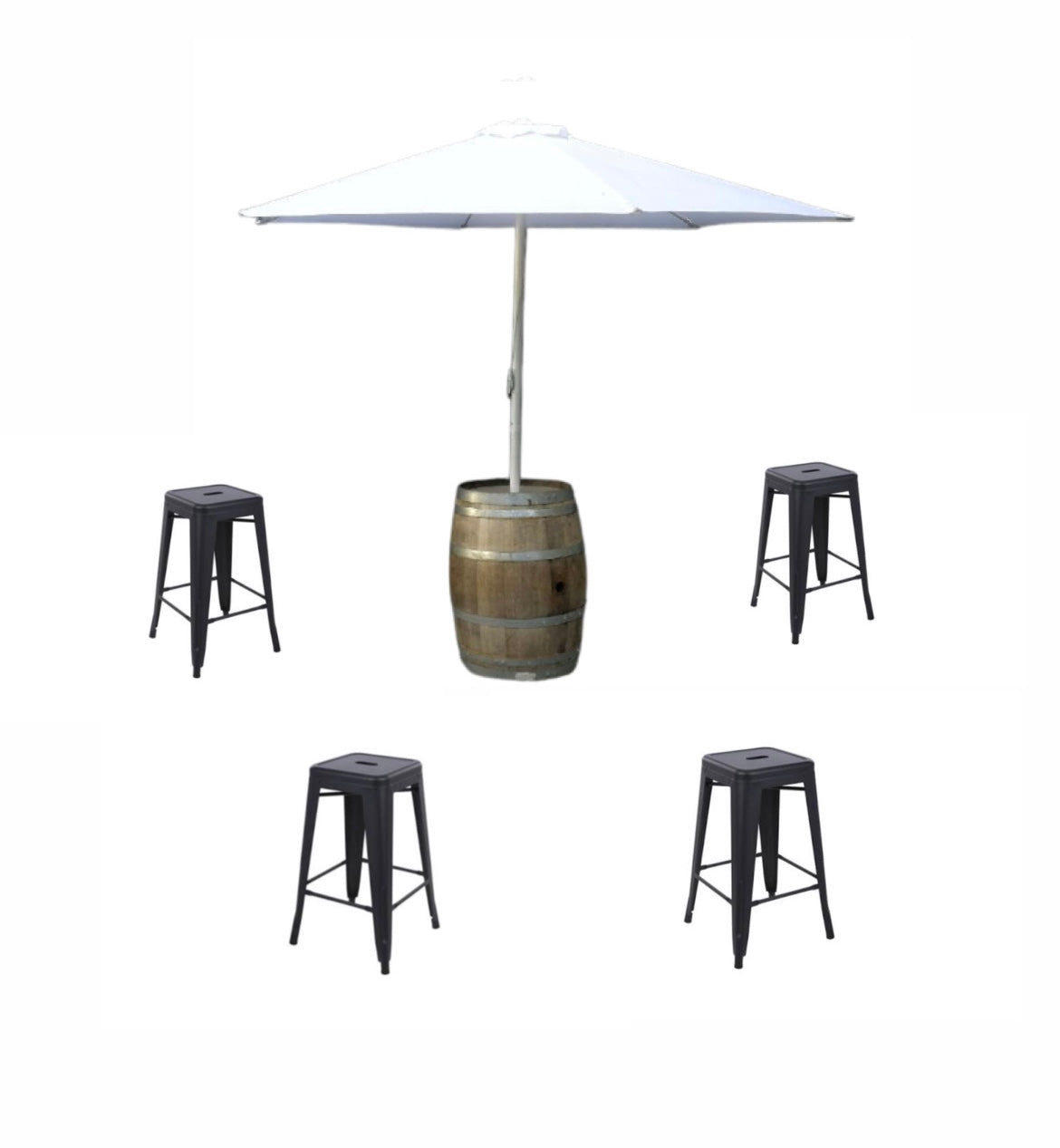 Umbrella Wine Barrel & Black Tolix Stools Package Adelaide Wedding Hire