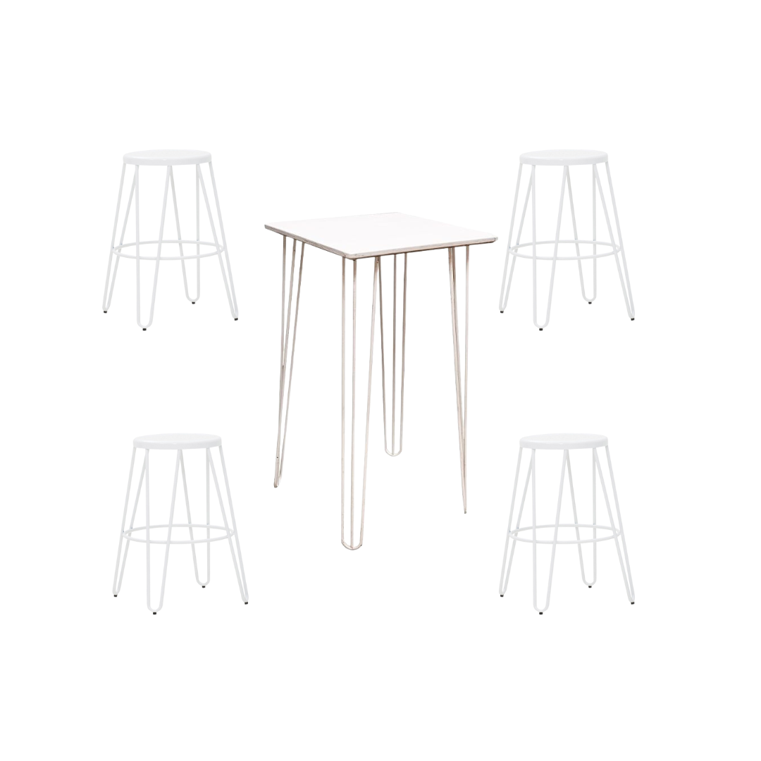 White Hairpin Bar Table & Stools Package Adelaide Wedding Hire