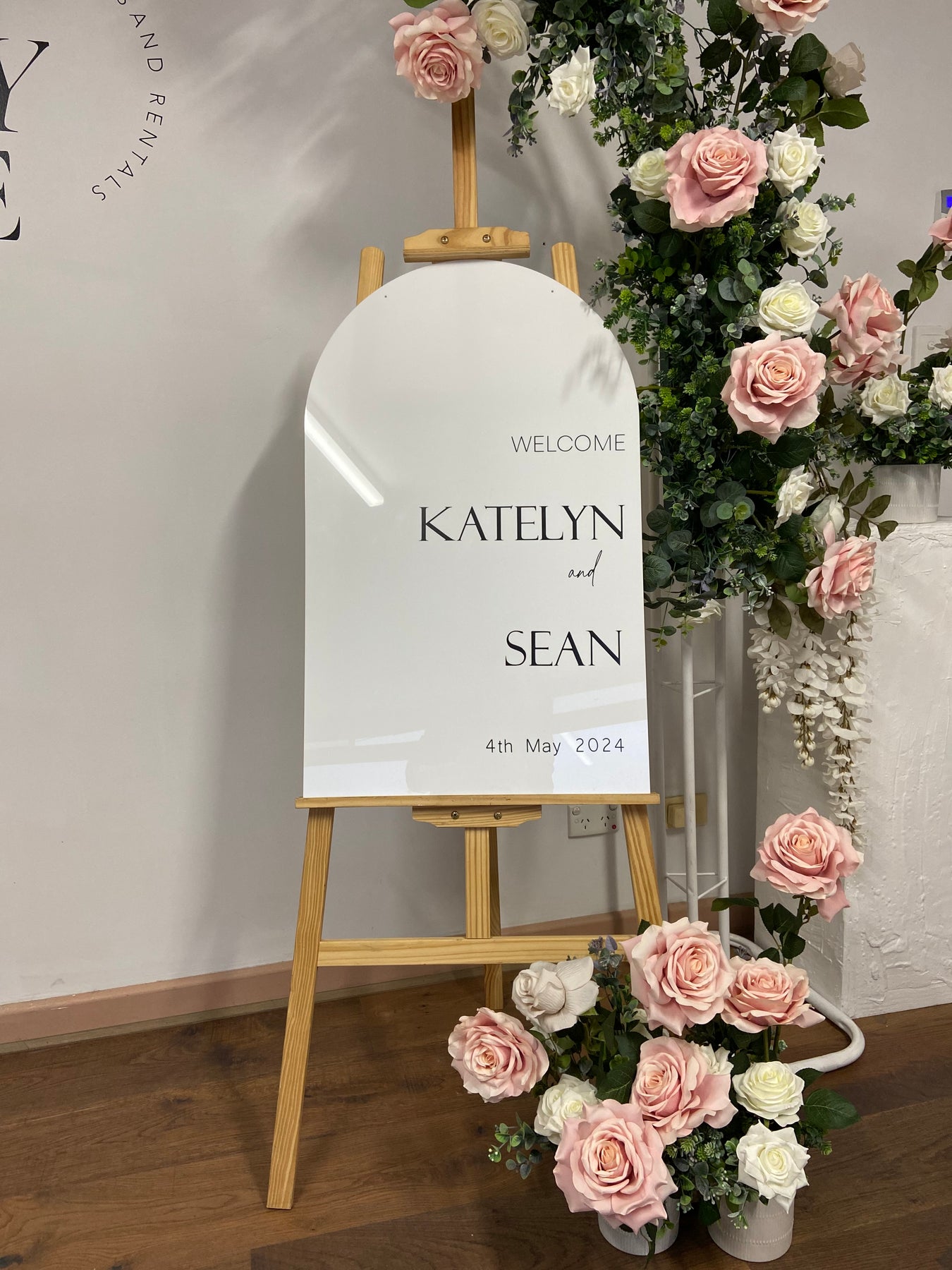 Personalised Acrylic Arch Sign with Frame – Adelaide Wedding Hire