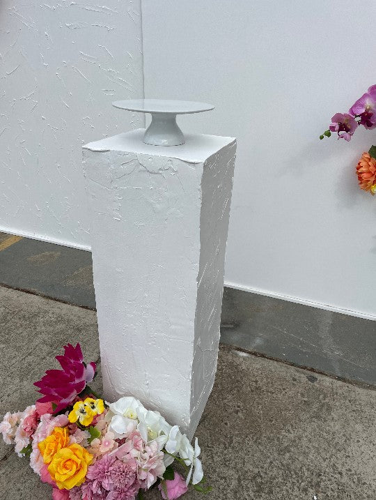 White Rectangular Textured Plinth 90cm – Adelaide Wedding Hire